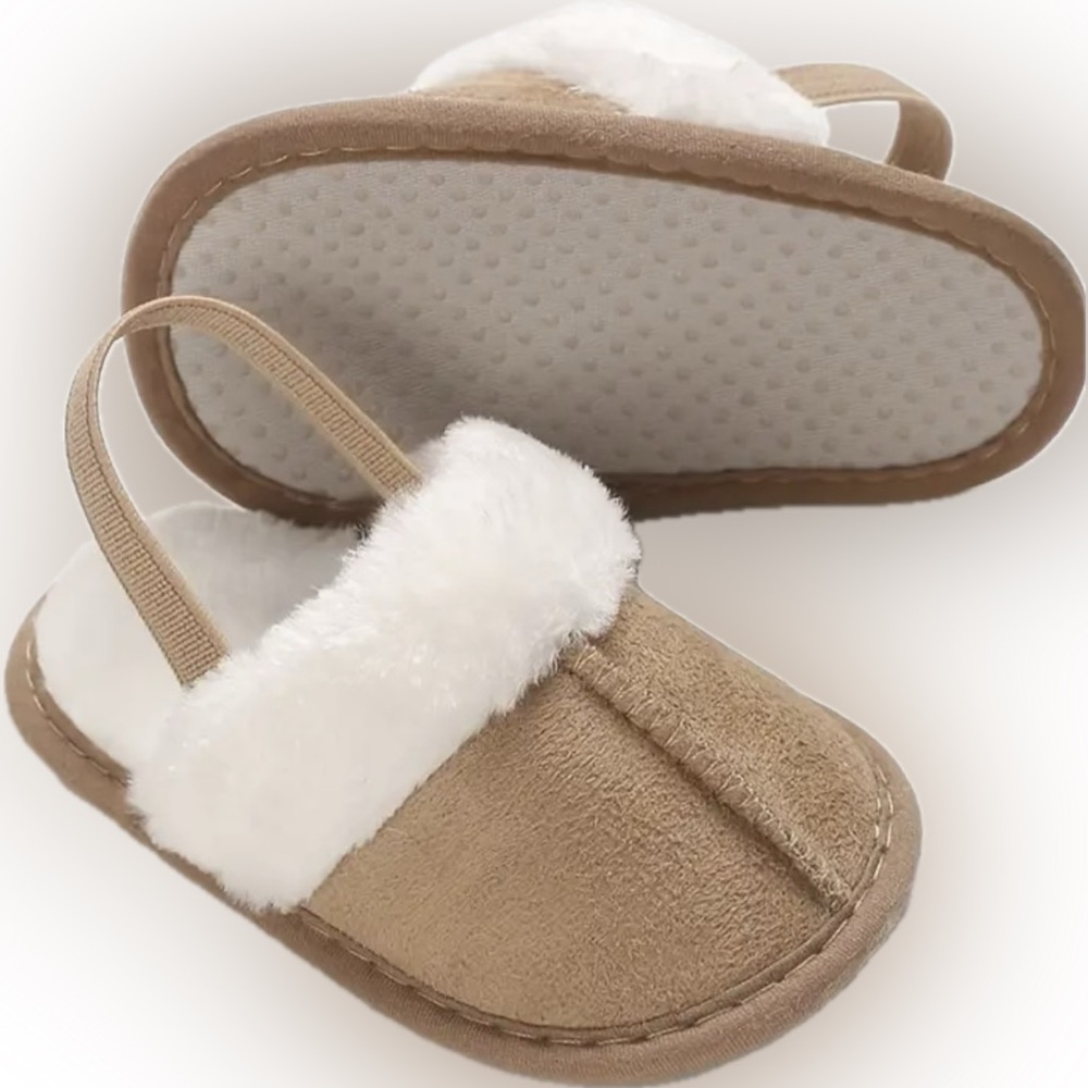 Cozy Light Brown Plush Baby Girl Slippers Infant Size 3 - Picture 3 of 5